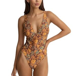 NWT Rhythm Swimwear Oasis Floral Classic One Piece Chocolate | US Size 6